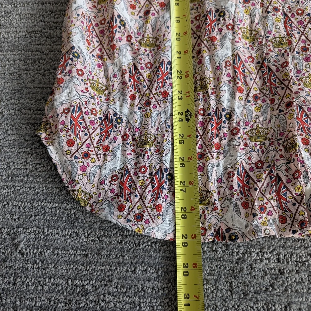 Boden Crown and Country 100% Silk Printed Union Jack Full Button Up Top - Picture 5 of 9